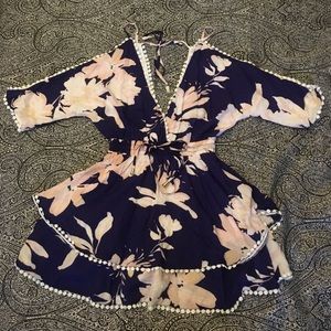 Floral Open Shoulder Deep Vcut Casual Dress